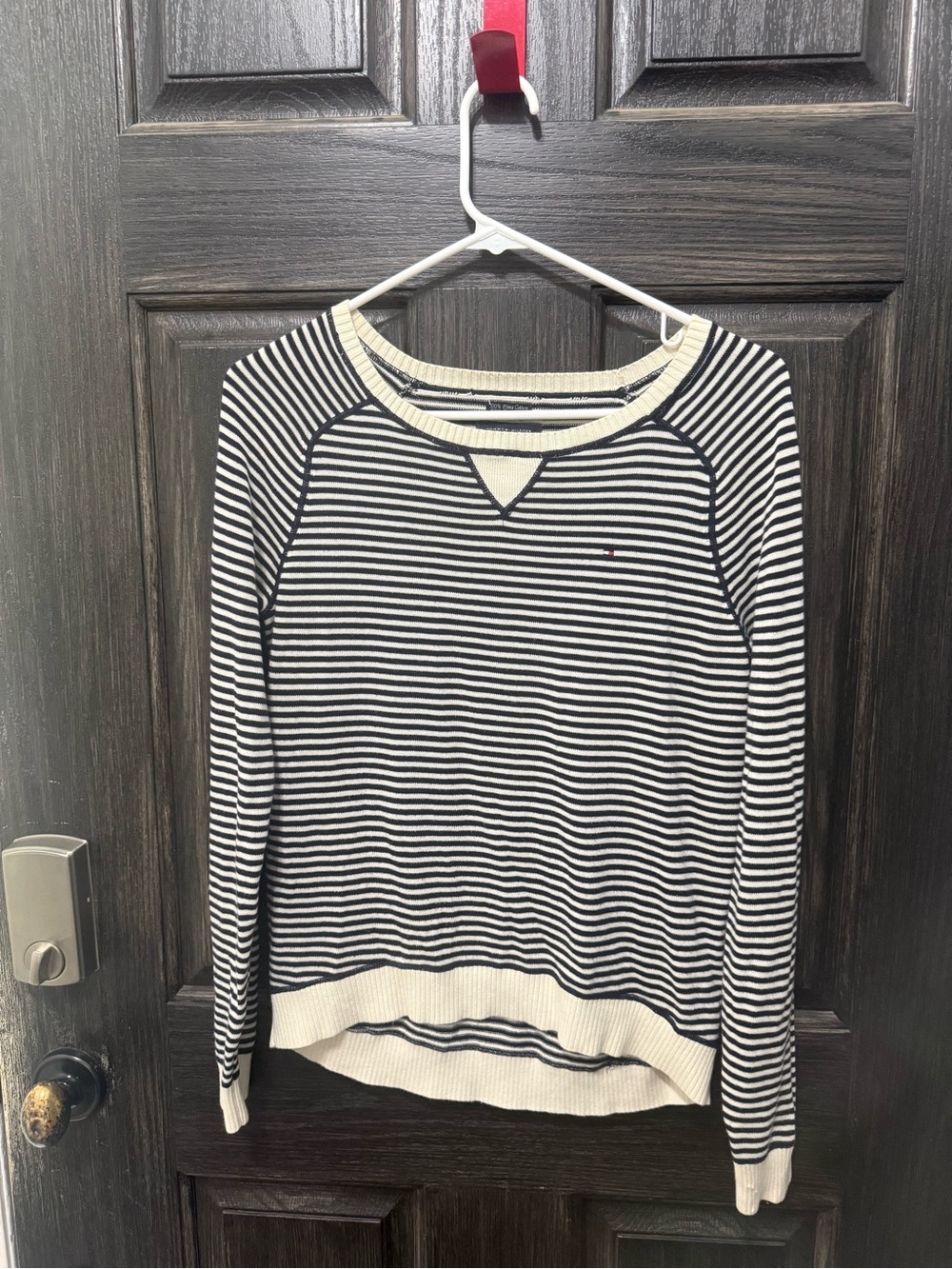 Tommy Hilfiger Black & White Striped Crewneck Sweatshirt